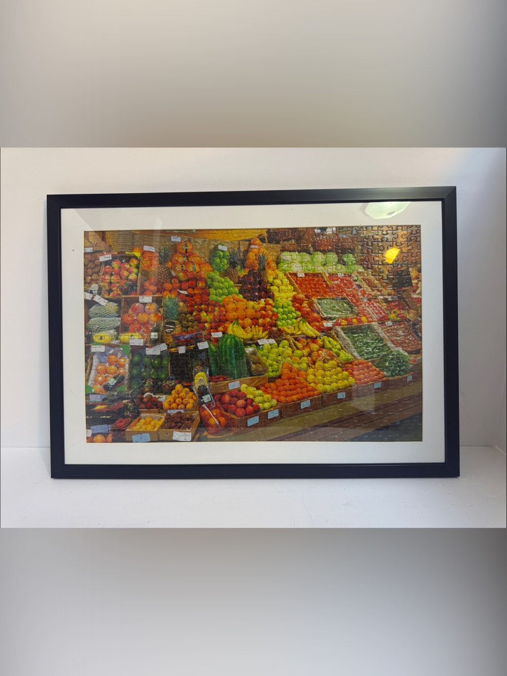 Framed Puzzle Fruit Market Wall Art Print in Black Frame - Multicolor